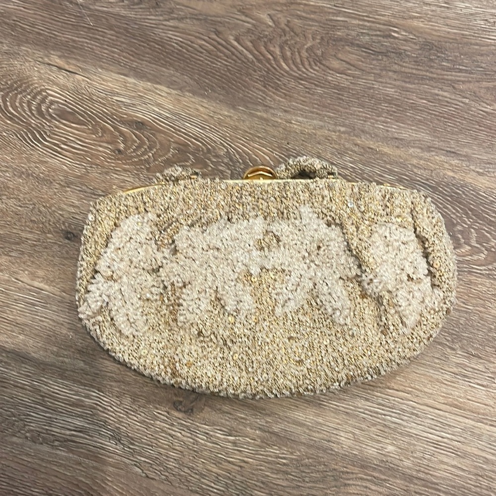 Antique, beautiful beaded bag with coin purse and mirror